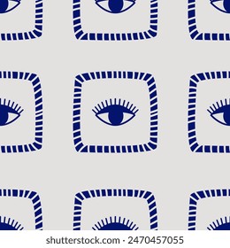 Bohemian seamless pattern with abstract eyes. Vector flat minimalist background. Simple mystical print with geometric shapes and symbols