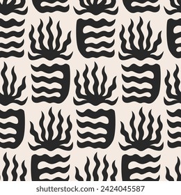 Bohemian seamless pattern with abstract organic shapes. Vector flat minimalist contemporary background with wavy geometric corals or seaweed in boho style. Silhouette of ethnic nature