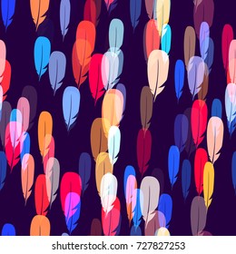 Bohemian Seamless Pattern Design with Feathers. Fabric Fashion Print Design. Bird Theme Background for Cover, Cloth, Textile, Linen, Screen, Ad. Feather Seamless Pattern