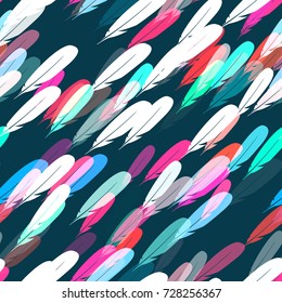 Bohemian Seamless Pattern Design with Feathers. Fabric Fashion Print Design. Bird Theme Background for Cover, Cloth, Textile, Linen, Screen, Ad. Feather Seamless Pattern