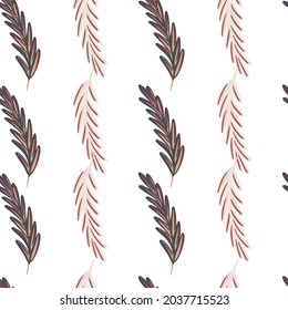 Patrón bohemio sin fisuras con formas de plumas de doodle impresas. Fondo aislado. Fondo natural. Perfecto para el diseño de tela, impresión textil, envoltura, cubierta. Ilustración vectorial.