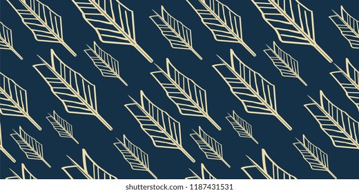 Bohemian seamless pattern with hand drawn feather sketch drawing style. Vector illustration for fashion wrapping and textile print.