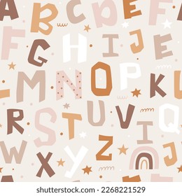 Bohemian seamless pattern with letters. Pattern for bedroom, wallpaper, kids and baby wear.