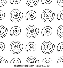  Patrón bohemio sin fisuras. Fondo monocromo con espirales en estilo boho. Ilustración vectorial.