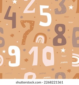 Bohemian seamless pattern with numbers. Pattern for bedroom, wallpaper, kids and baby wear.