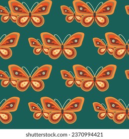 Bohemian seamless  patterns from the 70s with a psychedelic twist, groovy hippie inspired backgrounds. Cartoon style prints featuring flowers and mushrooms, glasses and  retro elements.