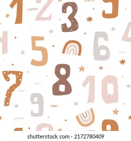 Bohemian seamless pvttern with numbers. Pattern for bedroom, wallpaper, kids and baby wear.