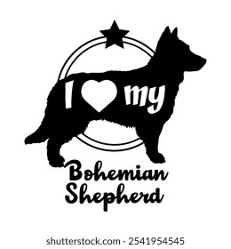 Böhmischer Schäferhund Silhouette, ich liebe meinen Hund, Hund, Hunderassen, Logo, Vektor, Silhouette, Tier, Illustration, Symbol, Zeichen, schwarz, Haustier,