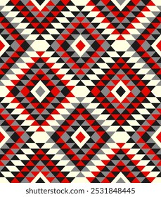 Bohemian Southwestern Aztec diamonds red black Vector Pattern. Tribal Aztec kilim diamonds geometrics seamless pattern.