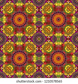 Bohemian style background in blue, brown and green colors. Vector decorative floral embroidery seamless pattern, ornament for textile, kerchief, pillow or handbag decor.