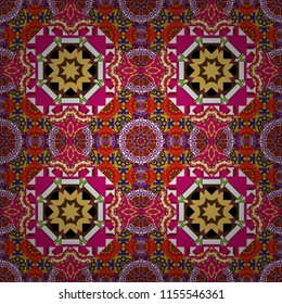 Bohemian style background in magenta, white and red colors. Vector decorative floral embroidery seamless pattern, ornament for textile, kerchief, pillow or handbag decor.
