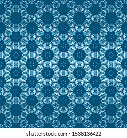 Bohemian style caleidoscope ombre seamless vector pattern in blue color. Texture for web, print, fabric, textile, card background, wrapping paper or wallpaper. Surface pattern design.