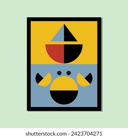 Bohemian style cute crab and ship modern aesthetic poster brutalism abstract geometric shape framed contemporary scandinavian mid century digital A3 A4 print book home wall decoration fabric card