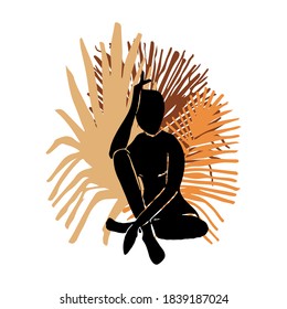 Bohemian style design. Abstract feminine silhouette and boho decor elements. Contemporary art print. Design for T-shirts, posters, labels, media and social media covers. Vector illustration