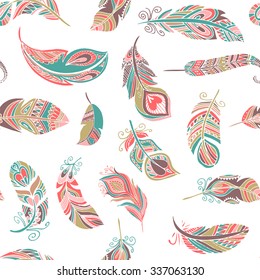 Bohemian Style Feathers Seamless Pattern