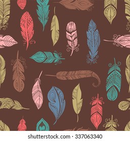 Bohemian style feathers seamless pattern