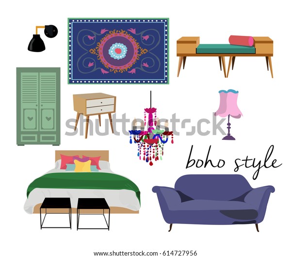 Bohemian Style Furniture Set Interior Design Stock