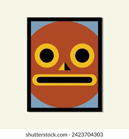 Bohemian style happy face modern aesthetic poster brutalism abstract geometric shape framed contemporary scandinavian mid century digital A3 A4 print book home wall decoration fabric card