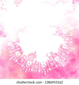 Bohemian Style pink cloudy background with boho pattern elements