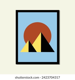 Bohemian style pyramid sun painting modern aesthetic poster brutalism abstract geometric shape framed contemporary scandinavian mid century digital A3 A4 print book home wall decoration fabric card