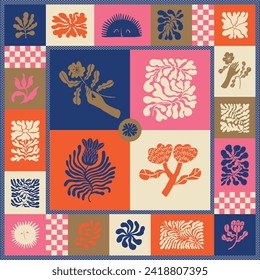 Bohemian style retro botanical pattern template