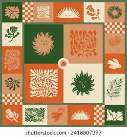 Bohemian style retro botanical pattern template