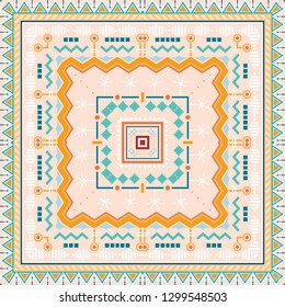 Bohemian style shawl.Oriental mandala with paisley. Bandanna shawl fabric print, silk neck scarf or kerchief design. Vector illustration.