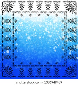 Bohemian Style vector ornamental frame. Blue ocean background.