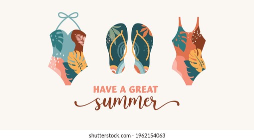 Bohemian Summer, modern summer illustrations and design of rainbow, flamingo, pineapple, ice cream and watermelon 