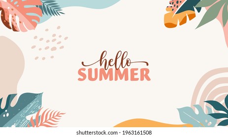 Bohemian Summer, modern summer sale background and banner design of rainbow, flamingo, pineapple, ice cream and watermelon  - Shutterstock ID 1963161508