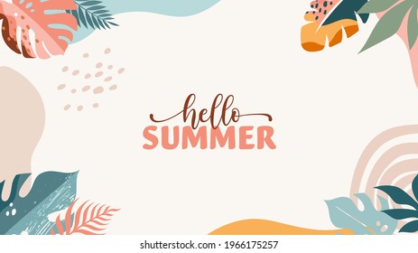 Bohemian Summer, Modern Summer Sale Background And Banner Design Of Rainbow, Flamingo, Pineapple, Ice Cream And Watermelon 