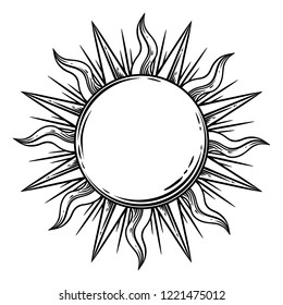 Bohemian Sun. Vector Tattoo Hand Drawn Illustration.