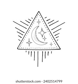 Bohemian symbol hand drawn sketch. Mystical sign. Crescent stars.
