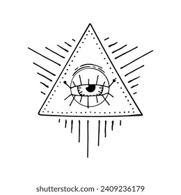 Bohemian symbol hand drawn sketch. Mystical sign. All-seeing eye.