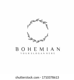 bohemian template logo, leaf ornament vector