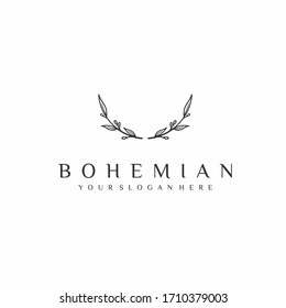 Bohemian Template Logo, Leaf Ornament Vector