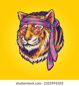 Bohemian tiger head beautiful animal logo illustrations vector illustrations for work logo, merchandise t-shirt, stickers and label designs, poster, greeting cards advertising business company brands