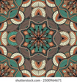 Bohemian Traditional Ornamental Floral Paisley Bandanna Mandala. Carpet or Wallpaper, Shawl or Pillow Design, Cushion or Curtains Vector Seamless Pattern