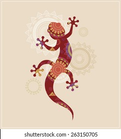 Bohemian, Tribal, Ethnic background with patterned lizard icon