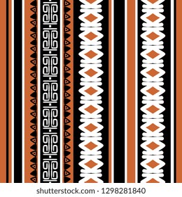 Bohemian tribal seamless pattern with hand drawn ethnic background colorful trendy abstract for fashion textile print. Maya stripes cultural symbol.
