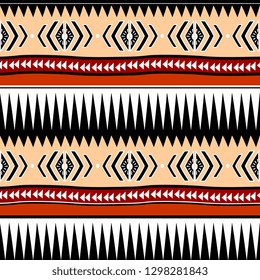 Bohemian tribal seamless pattern with hand drawn ethnic background colorful trendy abstract for fashion textile print. Maya stripes cultural symbol.