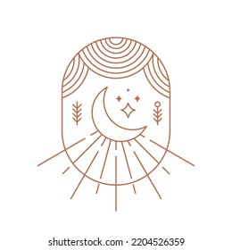 Bohemian and tribal style element. Astrology, mystery and esoteric symbols in Boho style for poster template. Celestial and magical design element in Boho style. Vector