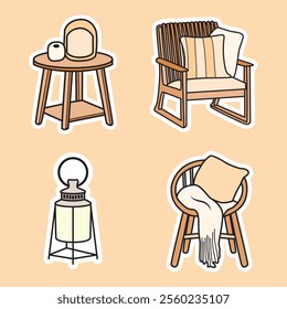 Bohemian Vector Clip Art Set – Furniture Elements