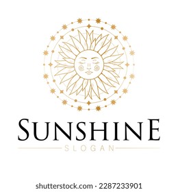 Bohemian vector logo design.  Elegant sunset sunrise logo design line icon vector in luxury style outline linear. Premium esoteric boutique, jewelry, wedding salon emblem logo design set.