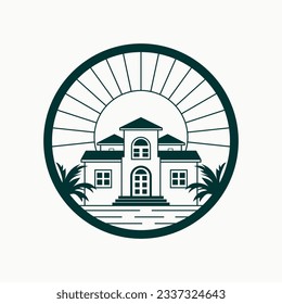 Bohemian villa vector emblem design. Tropical logo design.