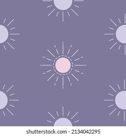 Estilo bohemio vintage sin fisuras. El sol rosado estalló sobre fondo violeta. Textura repetitiva para el diseño textil, de prendas de vestir, de tela, de tela