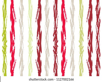 Bohemian watercolor brush stripes seamless pattern. Red, green and grey paintbrush lines vertical seamless texture for backdrop. Hand drown paint strokes graphic artwork. For wallpaper print.