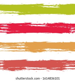 Bohemian watercolor brush stripes seamless pattern. Red and orange paintbrush lines horizontal seamless texture for background. Hand drown paint strokes decorative artwork. For print.