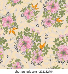 Bohemian wild roses - vector seamless pattern