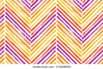 Bohemian zigzag interior print vector seamless pattern. Paint brush stroke geometric stripes. Hand drawn paint texture zig zag chevron elements. Horizontal stripes fabric print seamless design.